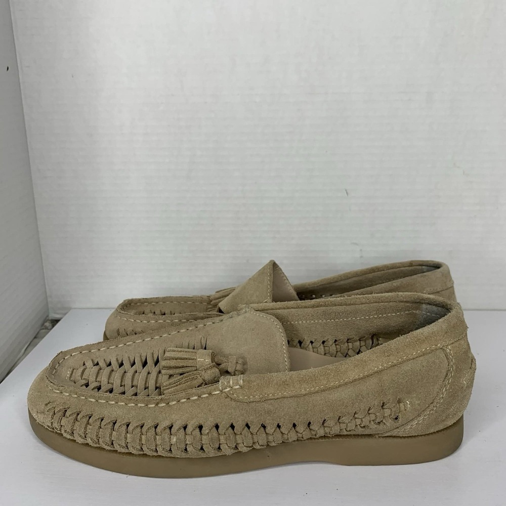 ASOS DESIGN loafers with weave detail in stone suede with natural sole